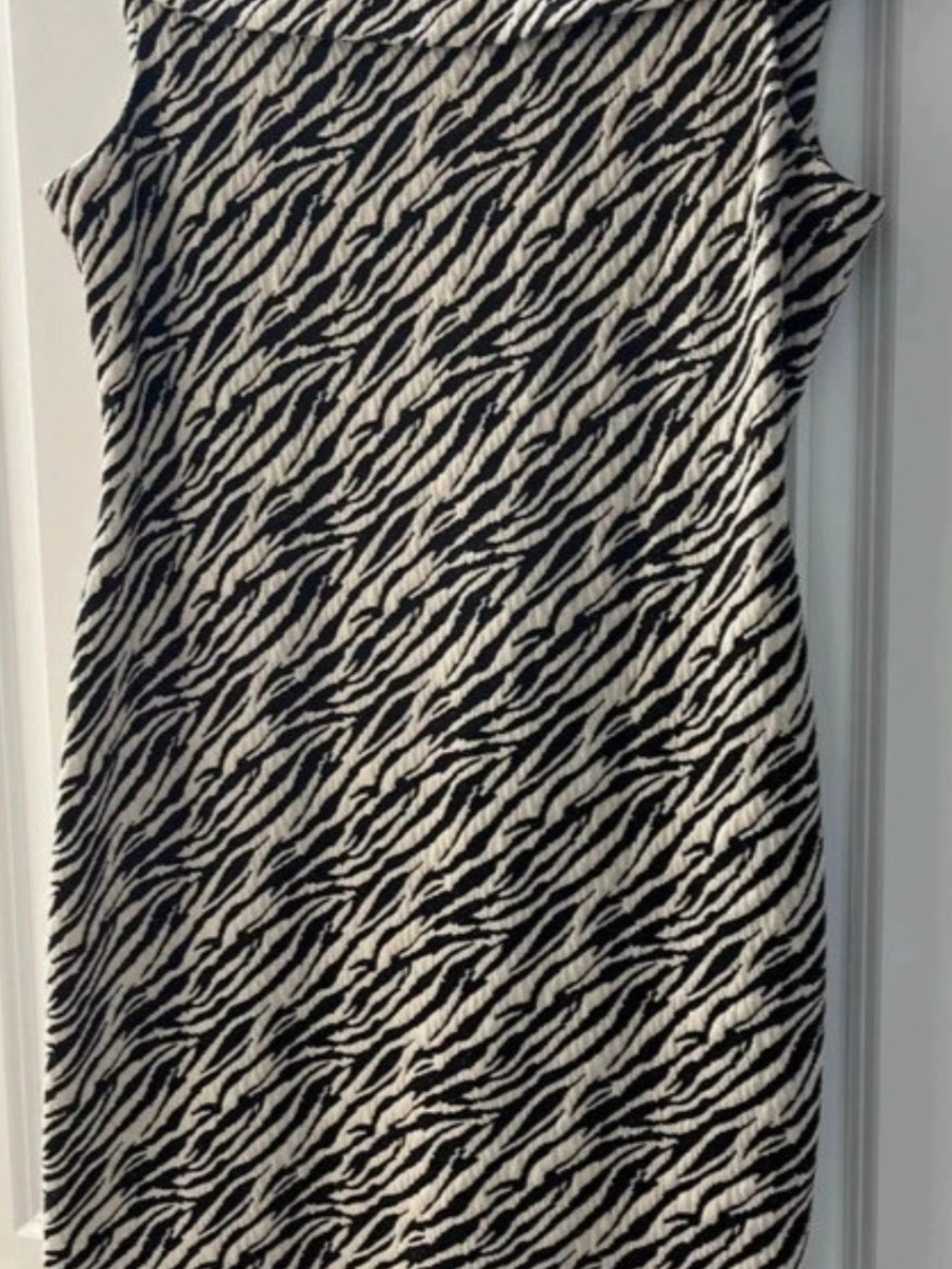 Calvin Klein Sleeveless Zebra Print Shift Dress in Black and Cream 12
